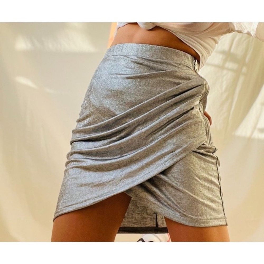 Armani Exchange Silver Metallic Mini Zipper Closure Skirt XSmall XS